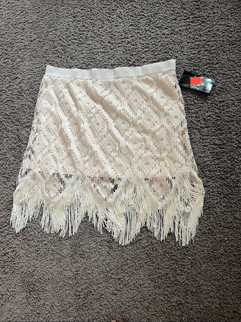 Wrangler Cream Crochet Fringe Mini Skirt